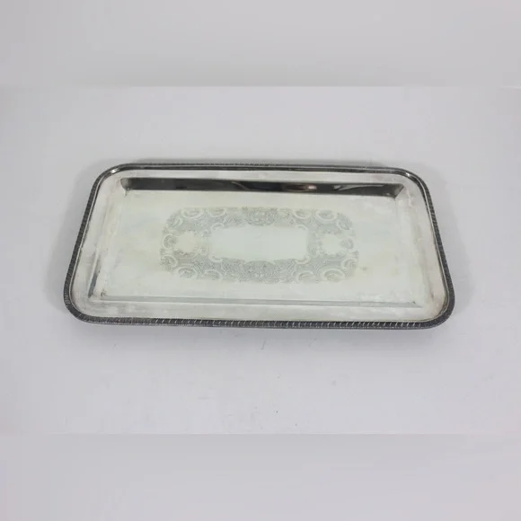 Small Silver Plated Footed Tray with Rope Edge Detail, Rectangle Rectangular - Picture 3 of 9